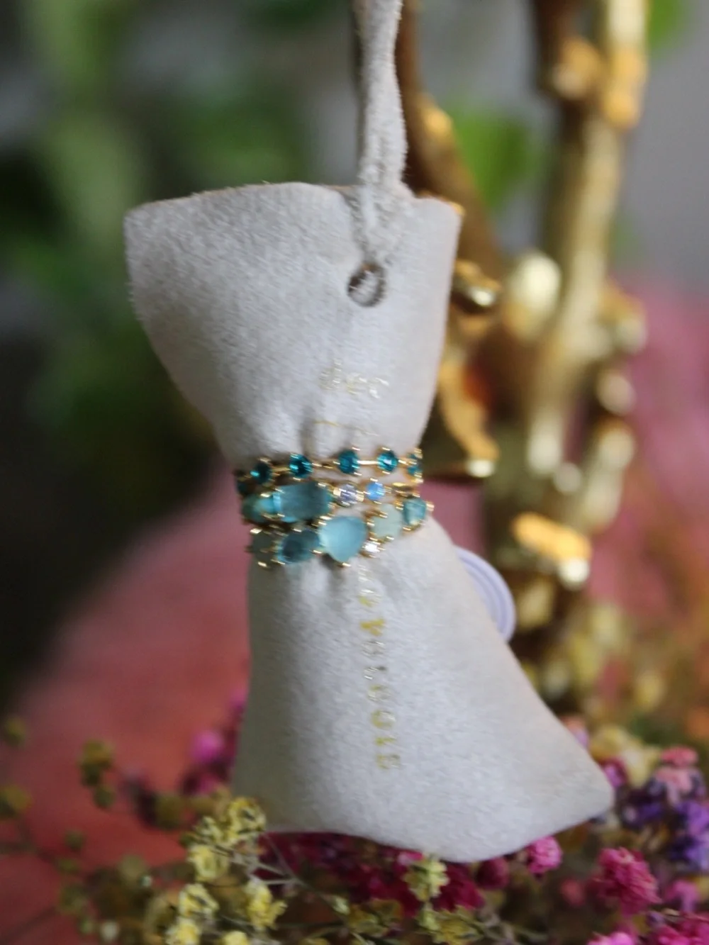 14K Gold Plated Blue Crystal Multi-Stone Statement Ring Size 5 NWT